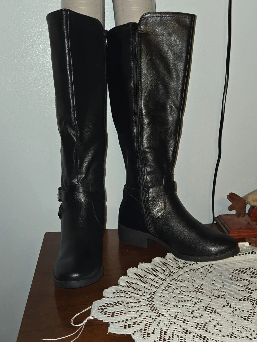 Kohl's Black Tall Riding Boots with Buckle Strap